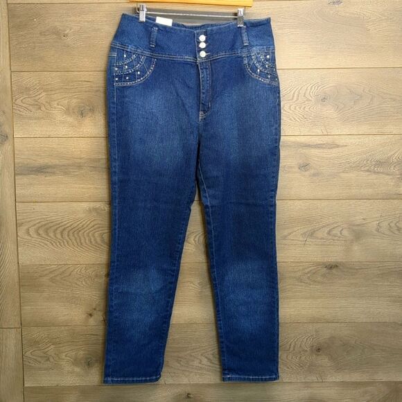 Diamante Skinny Blue Jeans with Studded Detail Women's Plus Size 24 - Picture 1 of 11